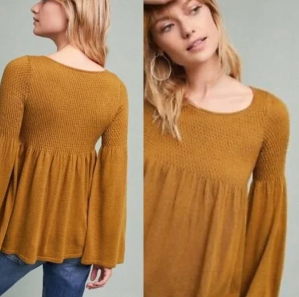 Knitted & Knotted Anthropologie Esme Bell Sleeve Sweater Small Wool Blend